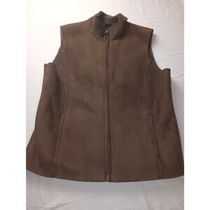 Lands' End Brown Faux Suede Leather Sherpa Lined Western Vest Womens Medium